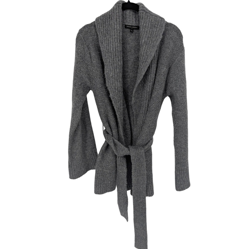 Banana Republic Cardigan Women Small Gray Wool Alpaca Blend Belted Shawl Collar